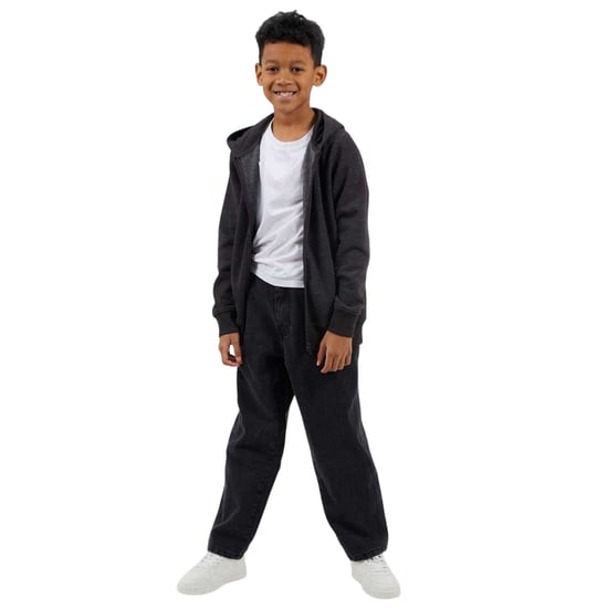 Brave Soul Boys Plain Ribbed Cuff Full Zip Hoodie (Dark Charcoal) - Image 4