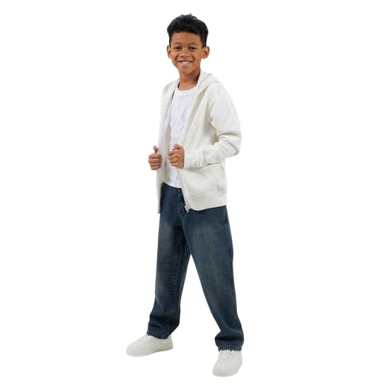 Brave Soul Boys Plain Ribbed Cuff Full Zip Hoodie (Off White) - Image 4