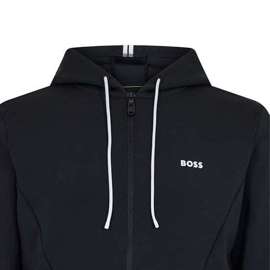 Boss Heren-hoodie met volledige ritssluiting en stretchstof (Zwart) - Image 3