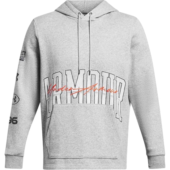 Under Armour Herenhoodie met print op de mouwen uit de Essential-collectie (Vorstgrijs) - Image 1