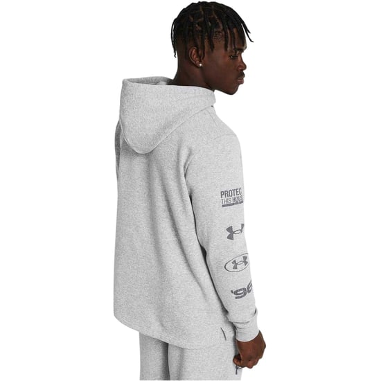 Under Armour Herenhoodie met print op de mouwen uit de Essential-collectie (Vorstgrijs) - Image 3