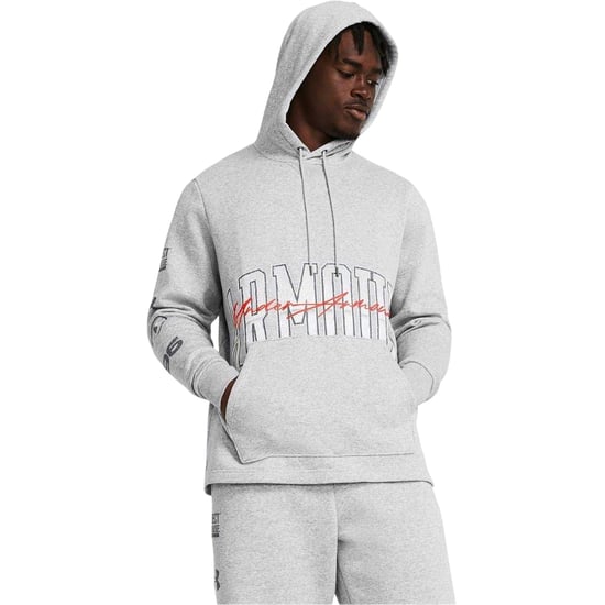 Under Armour Herenhoodie met print op de mouwen uit de Essential-collectie (Vorstgrijs) - Image 4