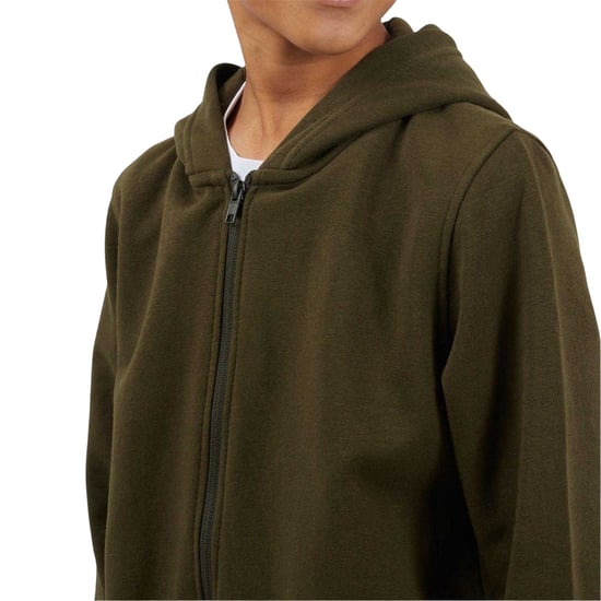 Brave Soul Boys Plain Ribbed Cuff Full Zip Hoodie (Mid Khaki) - Image 3