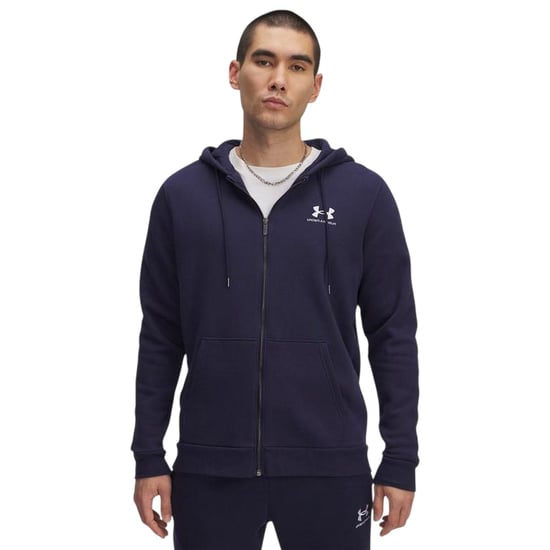 Under Armour Heren-hoodie met fleece-versterkte mouwen en doorlopende ritssluiting (Middernacht marine/wit) - Image 1