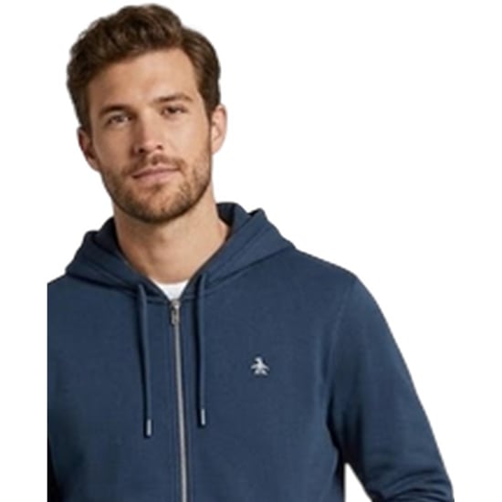 Original Penguin Herrar Bomull Långärmad Full Zip Hoodie (Yale Blå) - Image 3