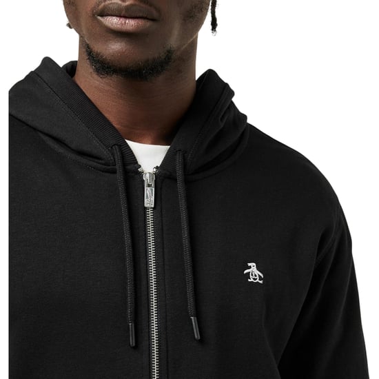 Original Penguin Herrar Bomull Långärmad Full Zip Hoodie (Äkta Svart) - Image 3