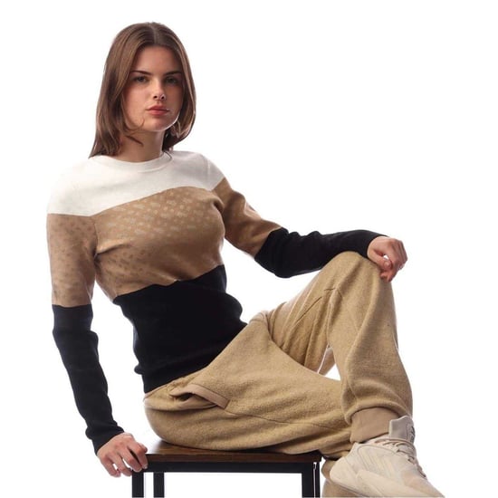 Boss Damtröja med rund hals och färgblock i Fireria-mönster (Beige/Brun/Svart) - Image 1