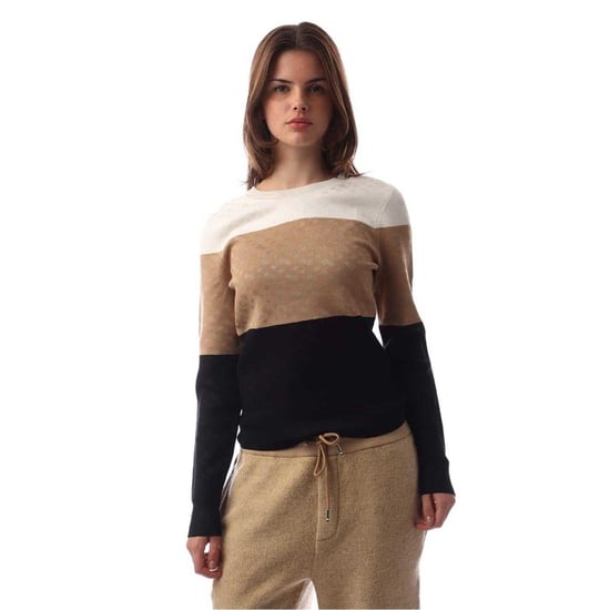 Boss Damtröja med rund hals och färgblock i Fireria-mönster (Beige/Brun/Svart) - Image 2
