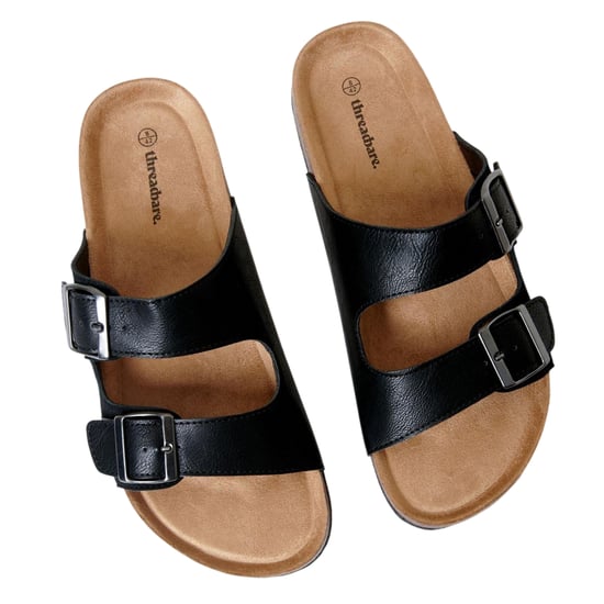 Threadbare Atticus platte slippers met dubbele gesp voor heren (Zwart) - Image 3