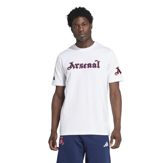Men's adidas Arsenal Logo Print Crew Neck Short Sleeve T-Shirt in White - Image 2
