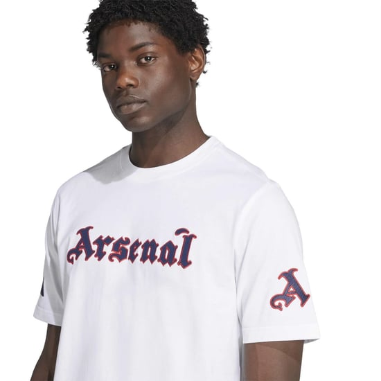 Men's adidas Arsenal Logo Print Crew Neck Short Sleeve T-Shirt in White - Image 5
