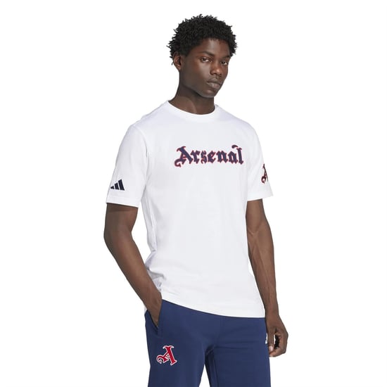 Men's adidas Arsenal Logo Print Crew Neck Short Sleeve T-Shirt in White - Image 6