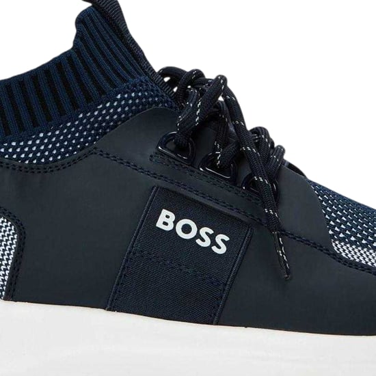 Boss Mens Extreme Logo Knitted Trainers (Dark Blue) - Image 3