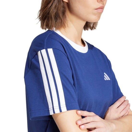 Women's adidas Essentials 3 Stripe T-Shirt in Navy/White - Image 5