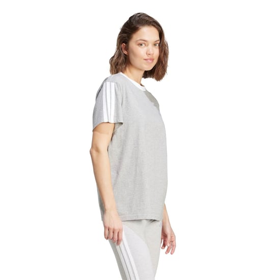 Women's adidas Essentials 3 Stripe T-Shirt in Medium Grey Hth - Image 4
