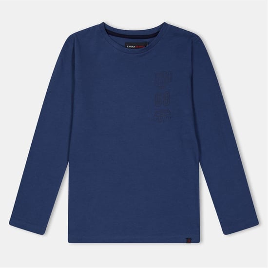 Boys Farah Stackd Print Crew Neck Long Sleeve T-Shirt in Blue - Image 1