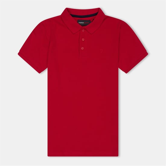 Boys Farah Bugsworth Embroidered Collared Short Sleeve Polo in Red - Image 1