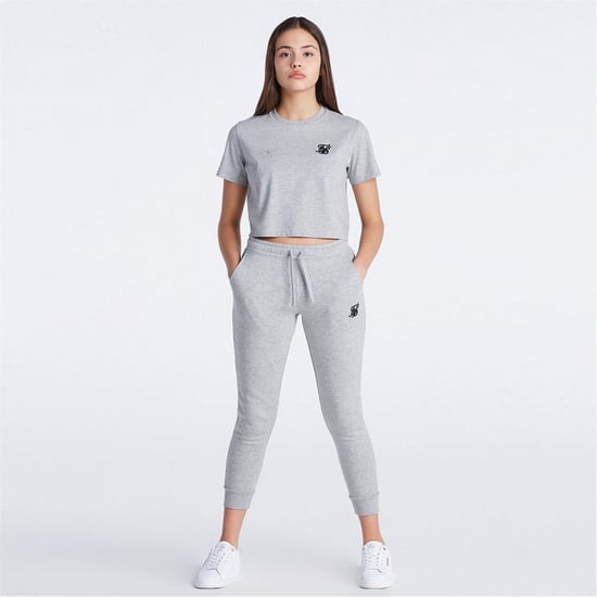 Girls SikSilk Cropped Crew Neck Regular Fit T-Shirt in Grey Marl - Image 3