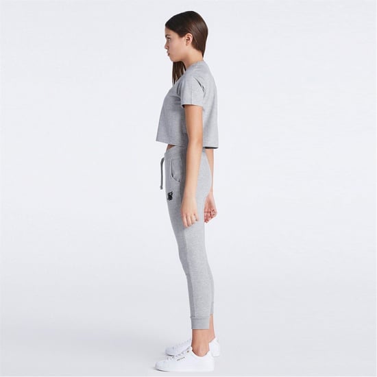 Girls SikSilk Cropped Crew Neck Regular Fit T-Shirt in Grey Marl - Image 4