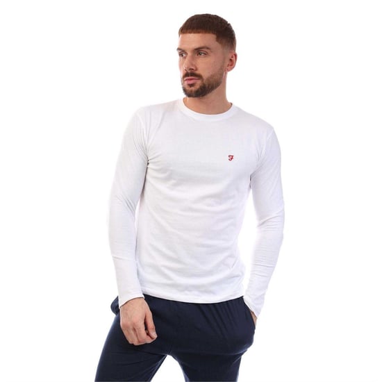 Farah Mens Cotton Long-Sleeved Loungewear Set (White/Navy) - Image 1