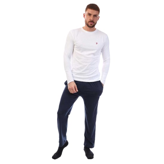 Farah Mens Cotton Long-Sleeved Loungewear Set (White/Navy) - Image 2