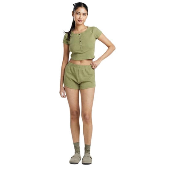 Brave Soul Effen geribbelde loungewear-set voor dames (Kaki Groen) - Image 1