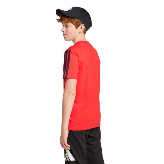 Boys adidas 3 Stripe Essentials T-Shirt Junior in Ruby/Black - Image 5
