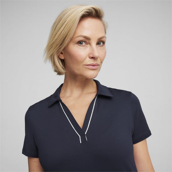 Women's Puma Cloudspun Piped Short Sleeve Performance Polo Shirt in Deep Navy - Image 5