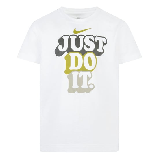 Boys Nike Regular Fit Lettering Crew Neck T-Shirt in White - Image 1
