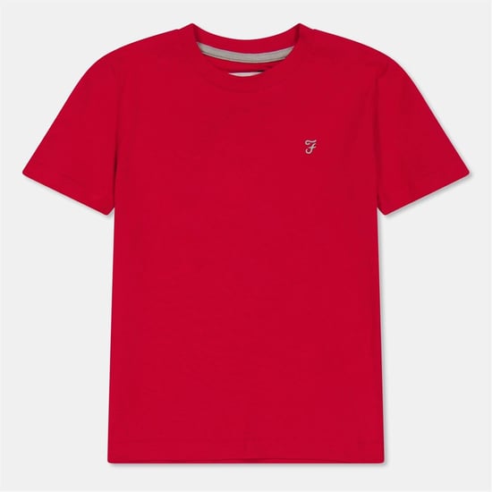 Boys Farah Crew Neck Short Sleeve Jersey T-Shirt in Red - Image 1