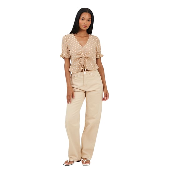 Brave Soul Para-jeans met middelhoge taille en rechte pijpen voor dames (Zand) - Image 1