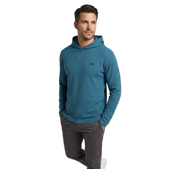 Boss Pyjamashirt met capuchon en lange mouwen voor heren (Blauw) - Image 4