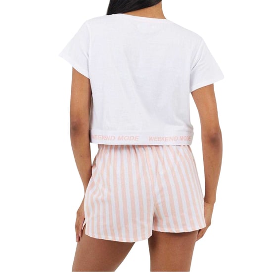 Brave Soul Randigt kort pyjamas-set för kvinnor/damer i helgstil (Vit/persika) - Image 3