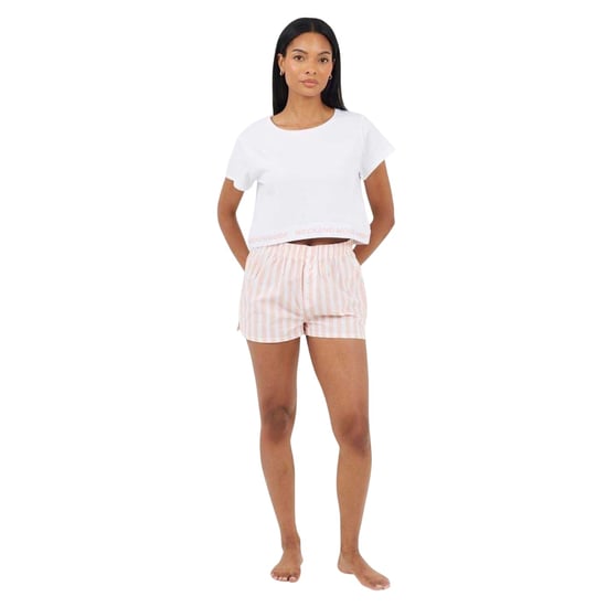 Brave Soul Randigt kort pyjamas-set för kvinnor/damer i helgstil (Vit/persika) - Image 4