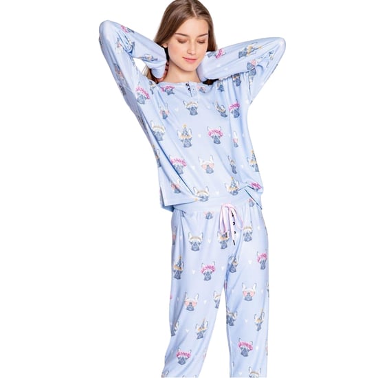 PJ Salvage Dames/Dames Franse Bulldog Pyjama Set (Lichtblauw) - Image 3
