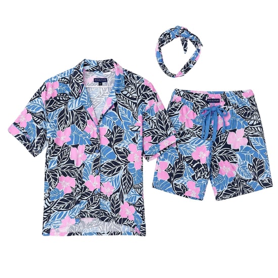 PJ Salvage Pyjamaset med kortbyxor och palmtryck för kvinnor/damer (Flerfärgad) - Image 3
