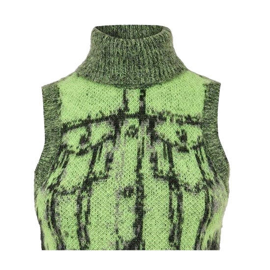 Diesel Damesvest met abstracte motieven en col, gebreid, Sifnos (Lime Punch) - Image 2