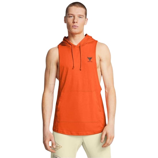 Under Armour Mens Project Rock Payoff Sleeveless Hoodie (Orange) - Image 1