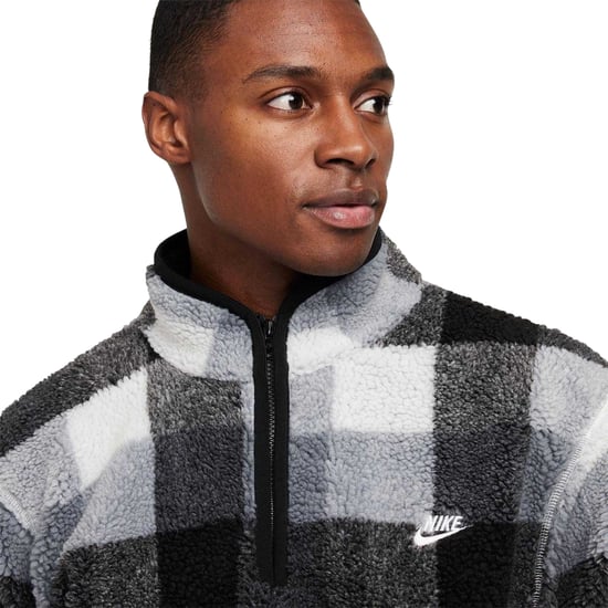 Nike Herrar Vintersäkrad Rutig Mock Neck Fleece Tröja (Svart/Vit) - Image 3