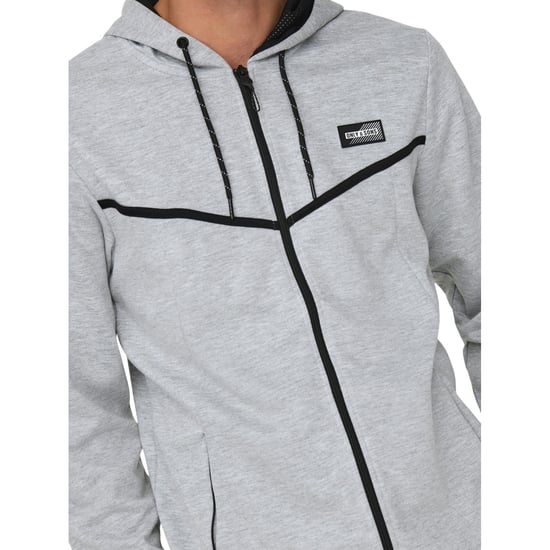 Endast Herrar Kontrastkantad Huva Regular Sweatjacka (Ljusgrå Melange) - Image 3