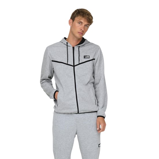Endast Herrar Kontrastkantad Huva Regular Sweatjacka (Ljusgrå Melange) - Image 4