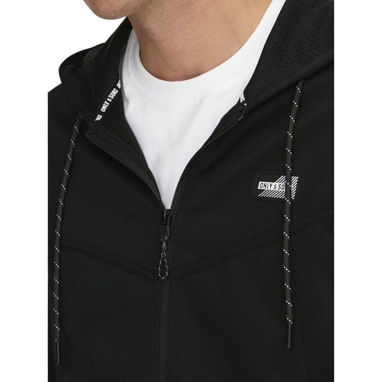 Endast Herrar Kontrast Pipning Huva Regular Sweatjacka (Svart) - Image 3