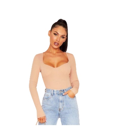 Missy Empire Womens/Ladies Cup Ribbed Long-Sleeved Bodysuit (Rose) - Image 2