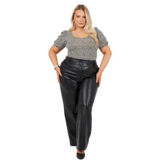 Brave Soul Bodysuit för kvinnor med leopardmönster och puffärmar i storlekarna plus size (Svart/vit) - Image 1