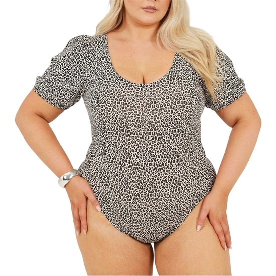 Brave Soul Bodysuit för kvinnor med leopardmönster och puffärmar i storlekarna plus size (Svart/vit) - Image 2