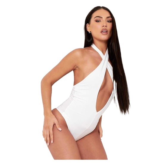 Missy Empire Dames/Dames Uitgesneden Plunge Bodycon Bodysuit (Ivoor) - Image 2