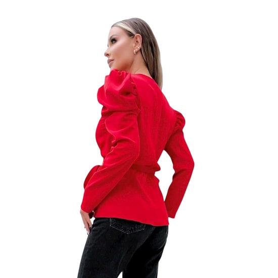AX Paris Womens/Ladies Belted Puff Sleeve Wrap Top (Red) - Image 2