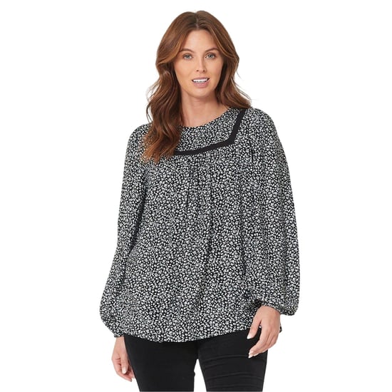 Be You Dames/Dames Bloemen Viscose Ballonmouwen Blouse met Jukhals (Zwart/Crème) - Image 2