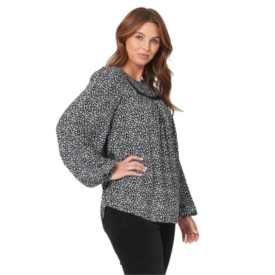Be You Dames/Dames Bloemen Viscose Ballonmouwen Blouse met Jukhals (Zwart/Crème) - Image 3