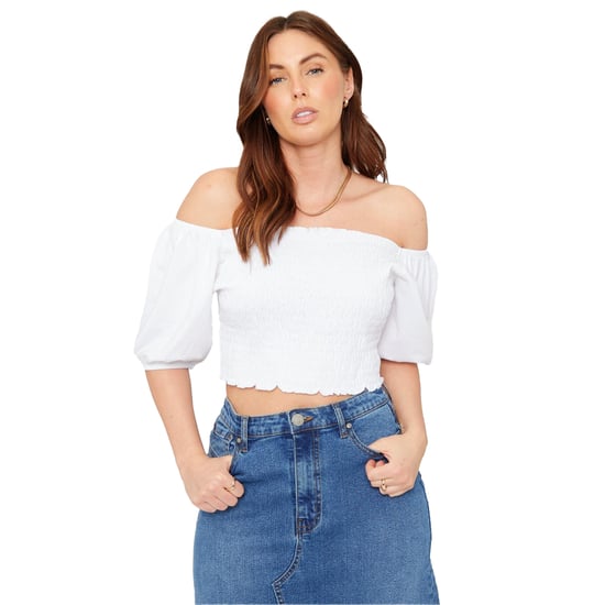 Be You Dames/Dames Off Shoulder Regular Puff Sleeve Crop Top (Wit) - Image 2